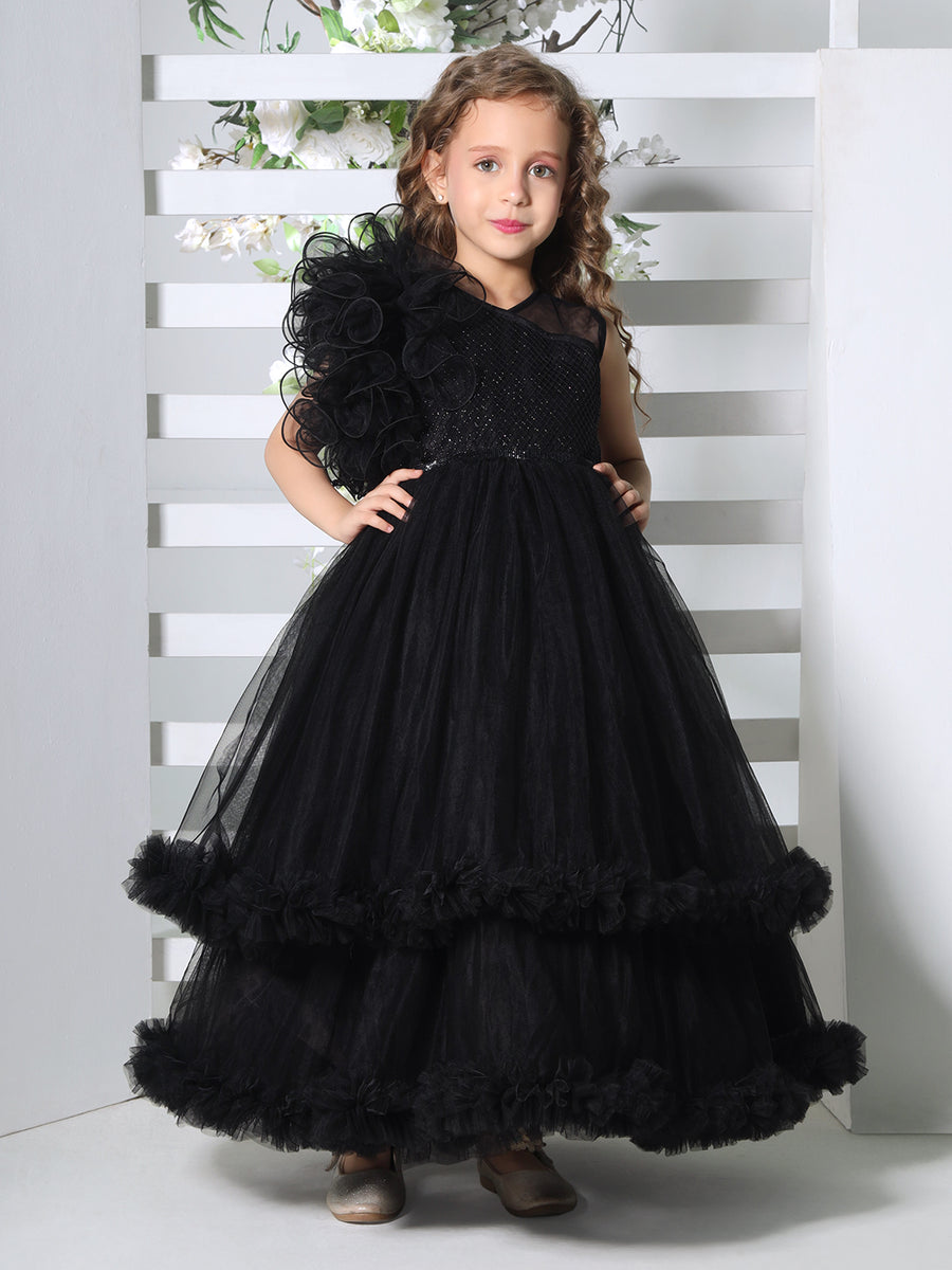 Buy Mini Stitch Sleeveless double layer frilled party Gown - Black