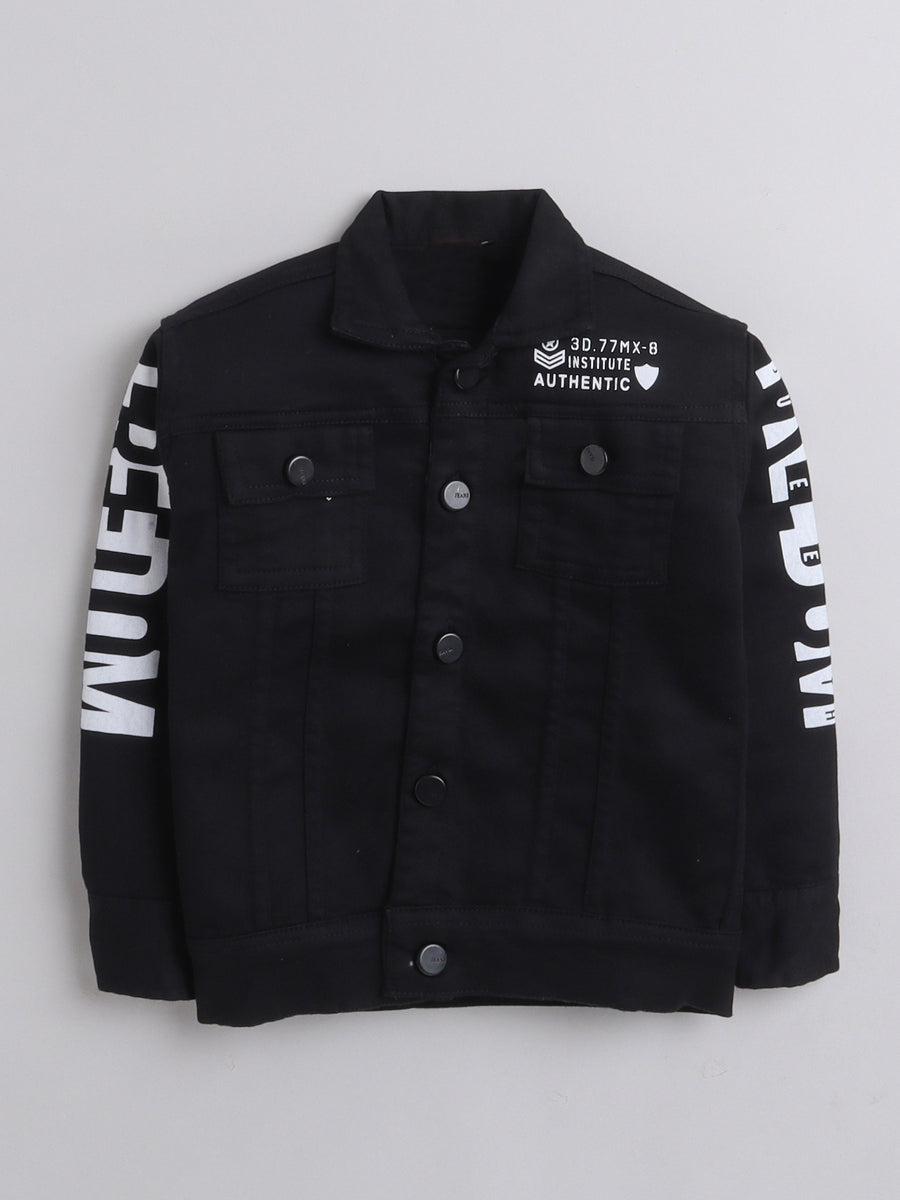 Ministitch Full sleeves solid Denim jacket for boys -Black