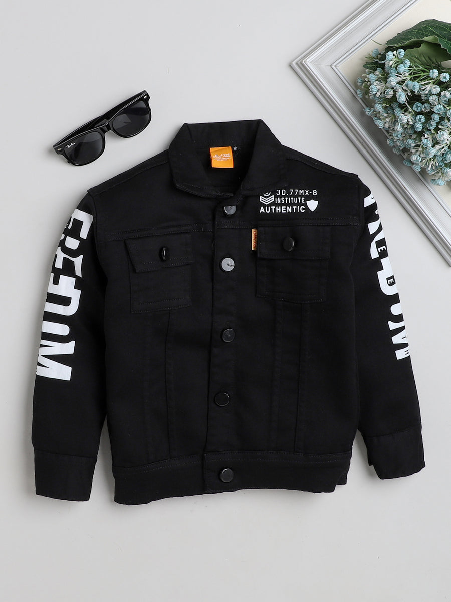 Buy Ministitch Full sleeves solid Denim jacket for boys -Black