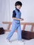 Ministitch Boys 4 pc Sky Blue Coat suit set with navy Blue shirt for kids