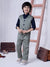 Ministitch Boys Olive Green 4 pc Coat suit set with navy Blue shirt for kids