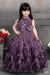 Ministitch sequin with tissue ribbon embellished designer ball gown for baby girls - Purple