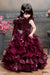 Ministitch Velvet & Tissue ruffled embellished designer ball gown for baby girls - Wine