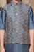 Ministitch 3 pc silk designer kurta set with embroidered jacket for boys - Blue