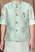 Ministitch 3 pc silk designer kurta set with embroidered jacket for boys -Seagreen