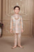 Ministitch 3 pc silk designer kurta set with sequin embroidered jacket for boys - Peach