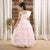 Ministitch one shoulder ruffled sleeves with shimmer and 3d flower embellished Ball Gown- Baby Pink