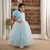 Ministitch one shoulder ruffled Gown with 3D Flowers and Butterflies for Girls- Sky Blue