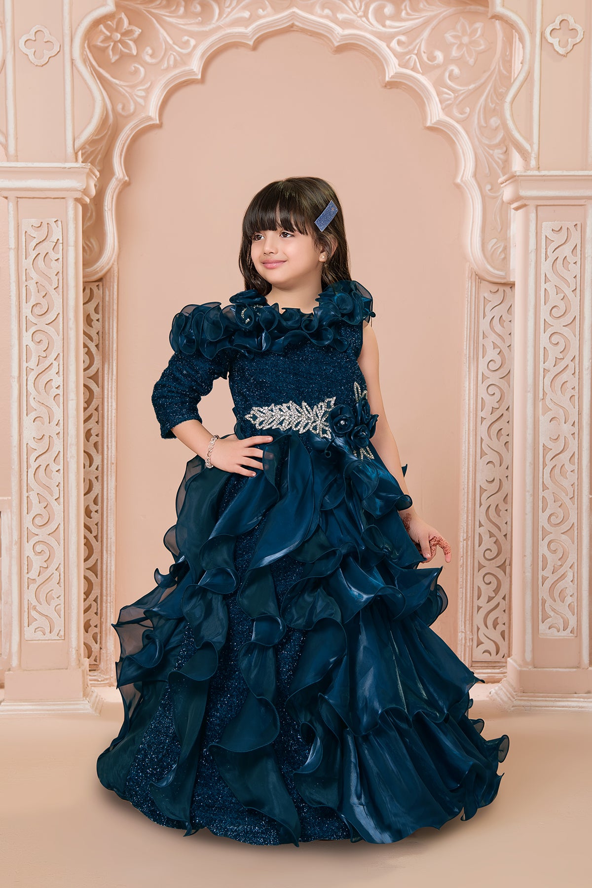 Buy Ministitch Organza Woven 3/4th Sleeves Multi Layered Velvet