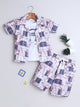 Ministitch Cotton Woven Half  Sleeves alphabet Printed shirt with tshirt and short co ord set - Beige