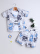 Ministitch Cotton Woven Half  Sleeves alphabet Printed shirt with tshirt and short co ord set - Beige
