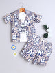 Ministitch Cotton Woven Half Sleeves Stylish  Alphabet Printed outfit  Shirt with Printed T-Shirt and Short Co Ords set - Beige