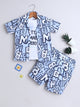 Ministitch Cotton Woven Half Sleeves Stylish  Alphabet Printed outfit  Shirt with Printed T-Shirt and Short Co Ords set - Beige