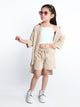 Ministitch  3/4th Sleeves Stylish oversize shirt and Shorts Co ord set with Contrast Solid Tshirt - Beige
