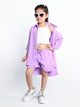 Ministitch  3/4th Sleeves Stylish oversize shirt and Shorts Co ord set with Contrast Solid Tshirt - Beige