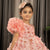 Ministitch one shoulder ruffled Frock with 3D Flowers for Girls-Peach