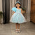 Ministitch one shoulder ruffled Frock with 3D Flowers for Girl-Blue
