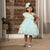 Ministitch Frilled body and 3D flower party frock with shimmer for baby girls-Sky Blue