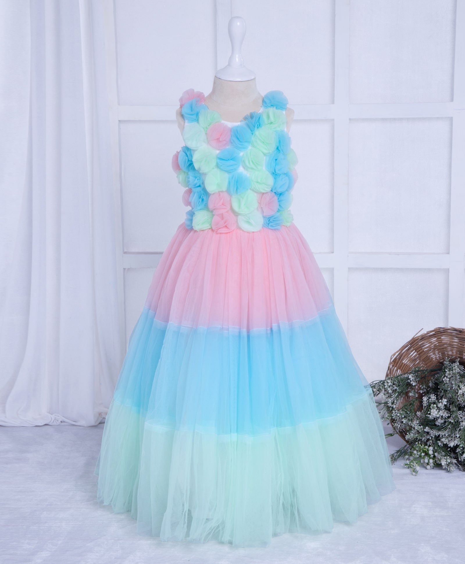 Blue Tulle A-line Floral Off Shoulder Prom Dresses, SP751 | Simidress