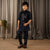Ministitch full sleeves kurta pyjama set with sequin Jacket for boys - Navy Blue