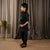 Ministitch full sleeves kurta pyjama set with sequin Jacket for boys - Navy Blue
