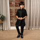 Ministitch full sleeves kurta pyjama set with sequin embroidered Jacket for boys - Navyblue