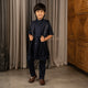 Ministitch full sleeves kurta pyjama set with sequin embroidered Jacket for boys - Navyblue