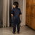 Ministitch full sleeves kurta pyjama set with sequin embroidered Jacket for boys - Navyblue