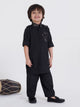 Ministitch Full Sleeve Collar and Pocket Printed Pathani Kurta Pyjama Set- Black