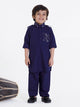 Ministitch Full Sleeve Collar and Pocket Printed Pathani Kurta Pyjama Set- Black