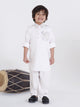 Ministitch Full Sleeve Collar and Pocket Printed Pathani Kurta Pyjama Set- Offwhite