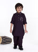 Ministitch Full Sleeve Collar and Pocket Printed Pathani Kurta Pyjama Set- Black