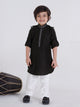 Ministitch Full Sleeve Collar and Placket contrast stich Pathani Kurta Pyjama Set- Navyblue