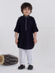 Ministitch Full Sleeve Collar and Placket contrast stich Pathani Kurta Pyjama Set- Navyblue