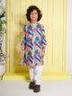 Ministitch Girls Muslin Cotton Woven Sleeveless Digital Printed  Palazzo With Embriodered Top Set- Blue