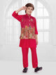 Ministitch Woven Sleeveless Georgette Floral Embriodered Palazzo kurta with dupatta - Pink