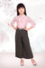 Ministitch polka pattern front tie up georgette top with palazzo Pants for baby girls - Pink & Grey