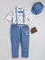 Ministitch 5 pcs suspender set with printed white shirt and Blue pant for boys - Blue