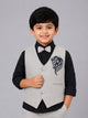 Ministitch Cotton Woven Full Sleeves Silver Horse Applique embrioderes Waistcoat Shirt with Bow - Blue
