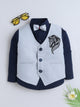 Ministitch Cotton Woven Full Sleeves Silver Horse Applique embrioderes Waistcoat Shirt with Bow - Black