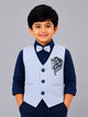 Ministitch Cotton Woven Full Sleeves Silver Horse Applique embrioderes Waistcoat Shirt with Bow - Black