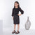 Ministitch solid velvet with tissue flower embellished puffed sleeves mini dress for baby girls - Black