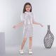 Ministitch Sequin with tissue puffed half sleeves with bow neck designer midi dress - Babypink