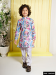 Ministitch Girls Muslin Cotton Woven Sleeveless Digital Printed and embriodered  Sharara and Top Set- Skyblue