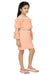 Ministitch Peach ruffled soft tulle knee length Midi dress with multicolour waistbelt
