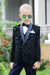 Ministitch 5 pc shawl neck sequene embroidered velevt Coat suit set for Boys -Navy Blue
