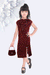 Ministitch self designed Glitter knit midi dress for Girls - Maroon