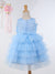 Ministitch flower crafted soft tulle sleeveless frock for girls - BLUE