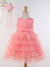 Ministitch flower crafted soft tulle sleeveless frock for girls - PEACH
