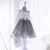 Ministitch Grey Three Fourth Sleeves Corsage Applique Bottom Lace Detailed Tulle Party Wear Dress